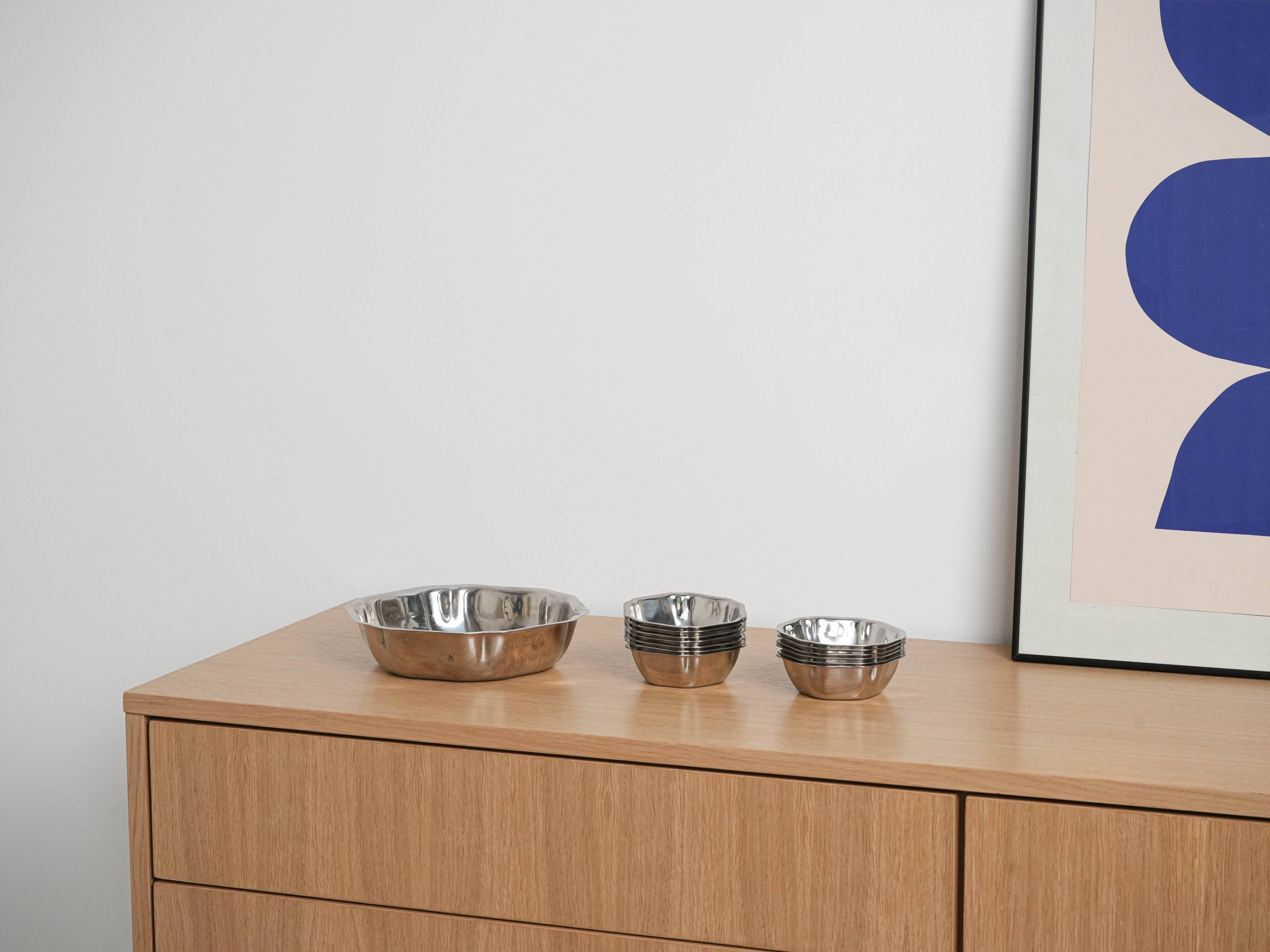 Set of stainless steel bowls, Italian design, 1980s, made in Italy