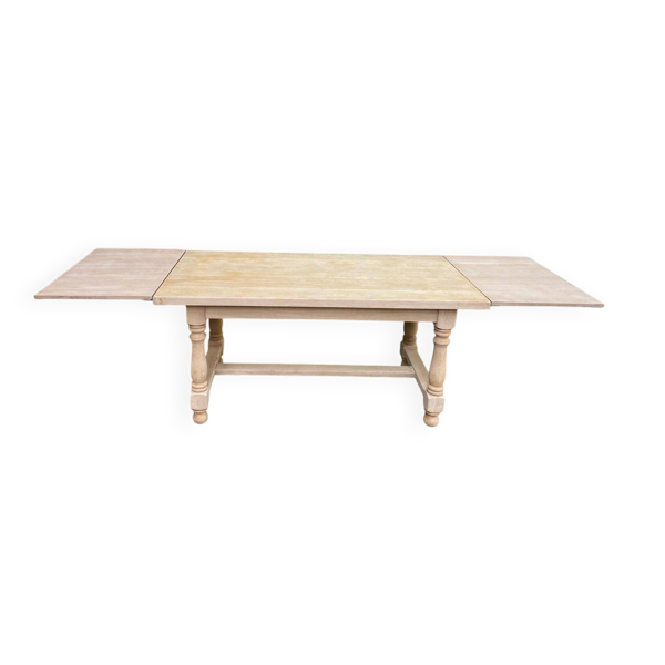 Table à manger de ferme extensible rénovée en chêne massif brut années 50