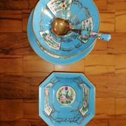 set of 4-piece dessert service pie dish, compotier, fruit cut and shady floral décor