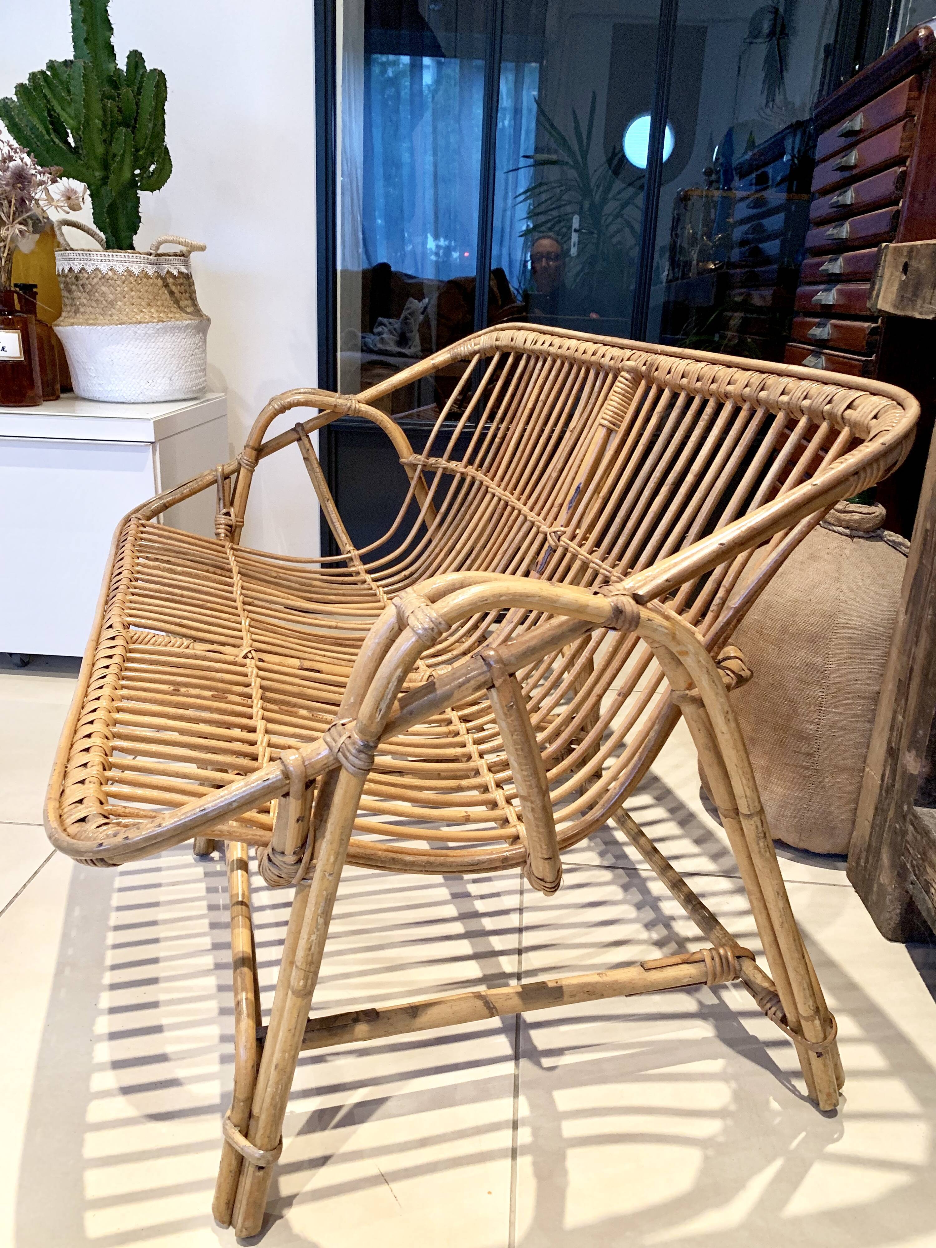 Vintage rattan bench sofa