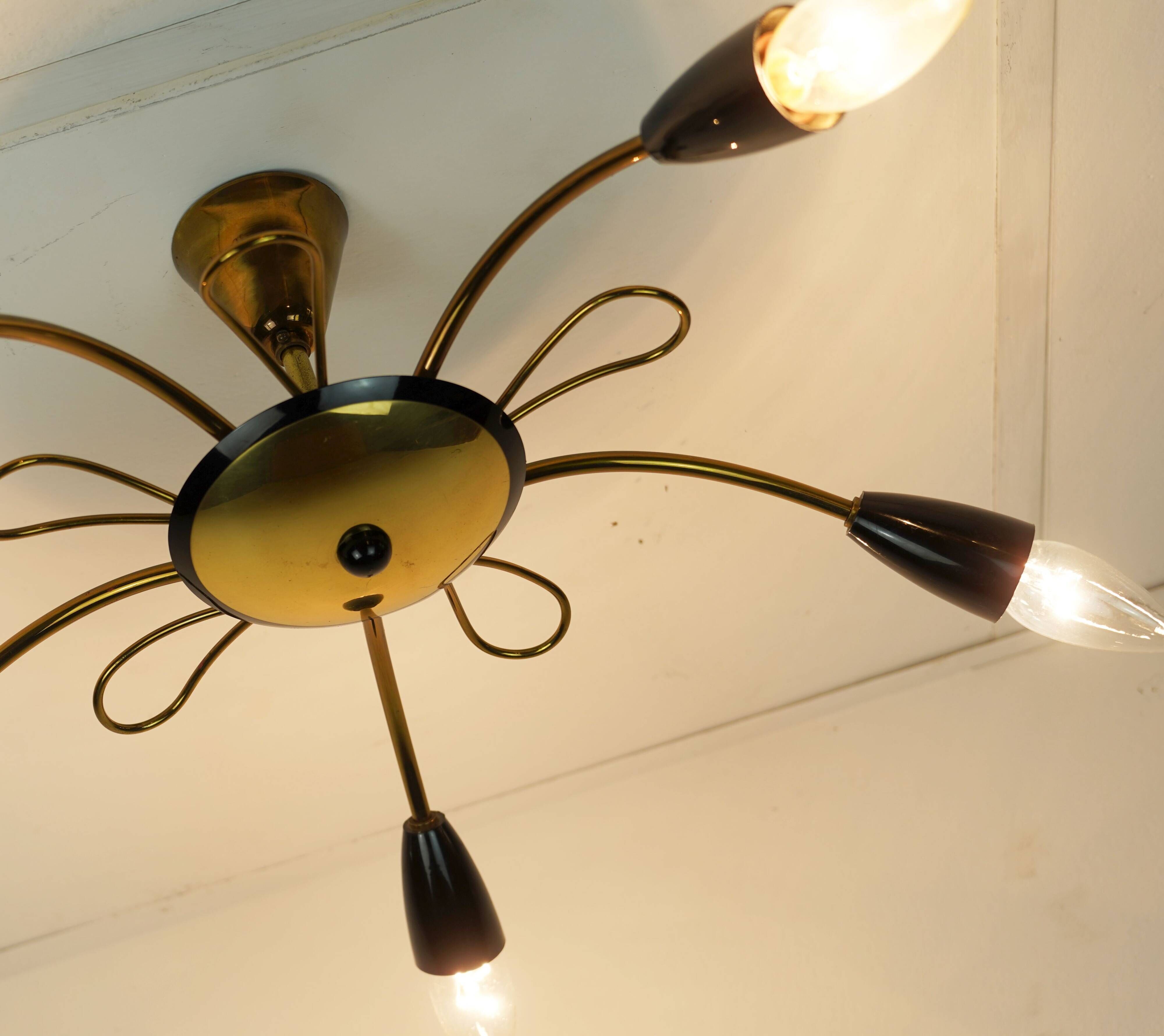 1950s sputnik spider CEILING LAMP brass stilnovo ära mid century