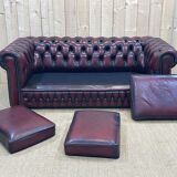 Chesterfield sofa in red leather 3 places from the 70s