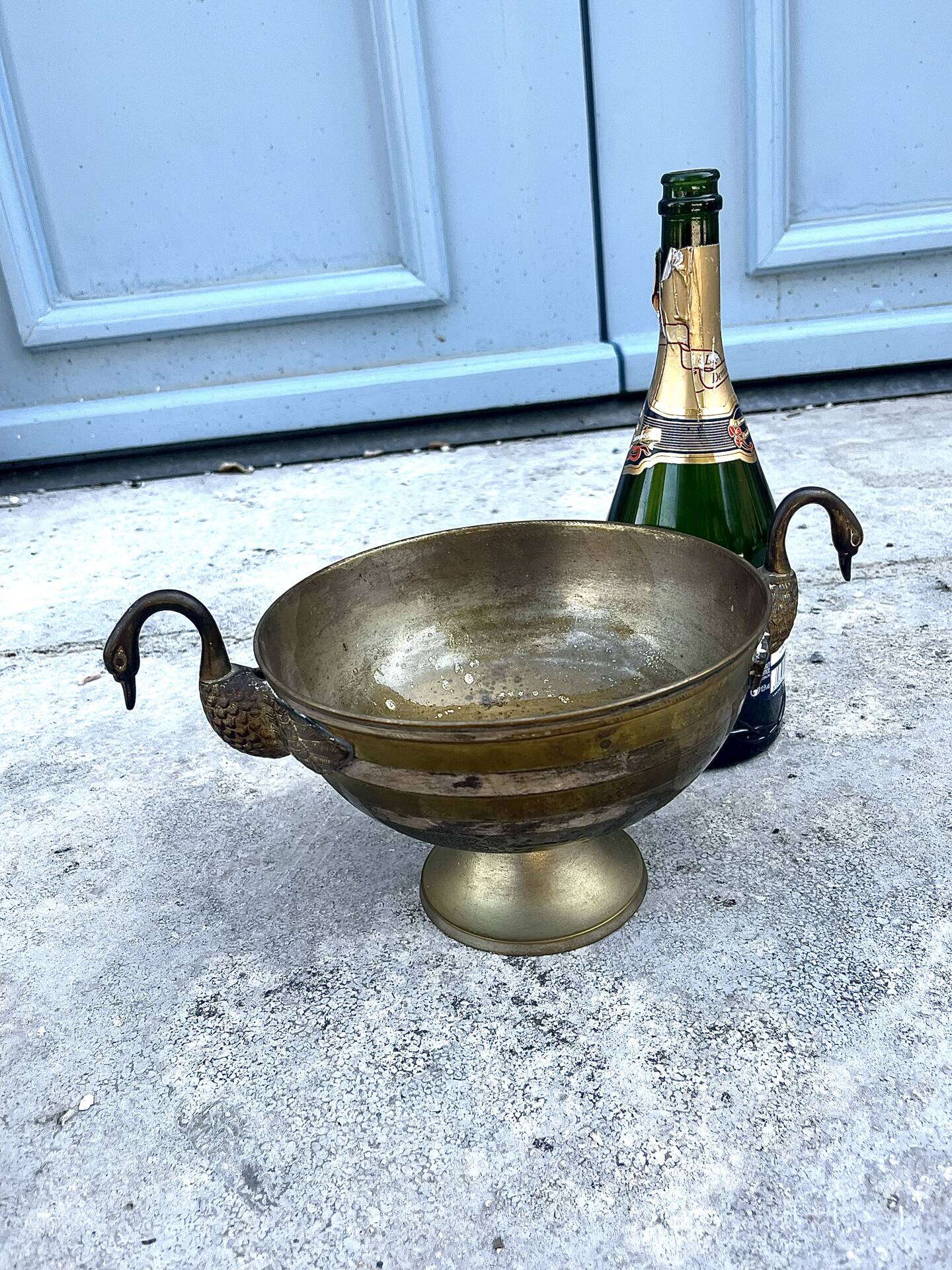 Swan Ice Bucket Brass French Vintage Footed Barware