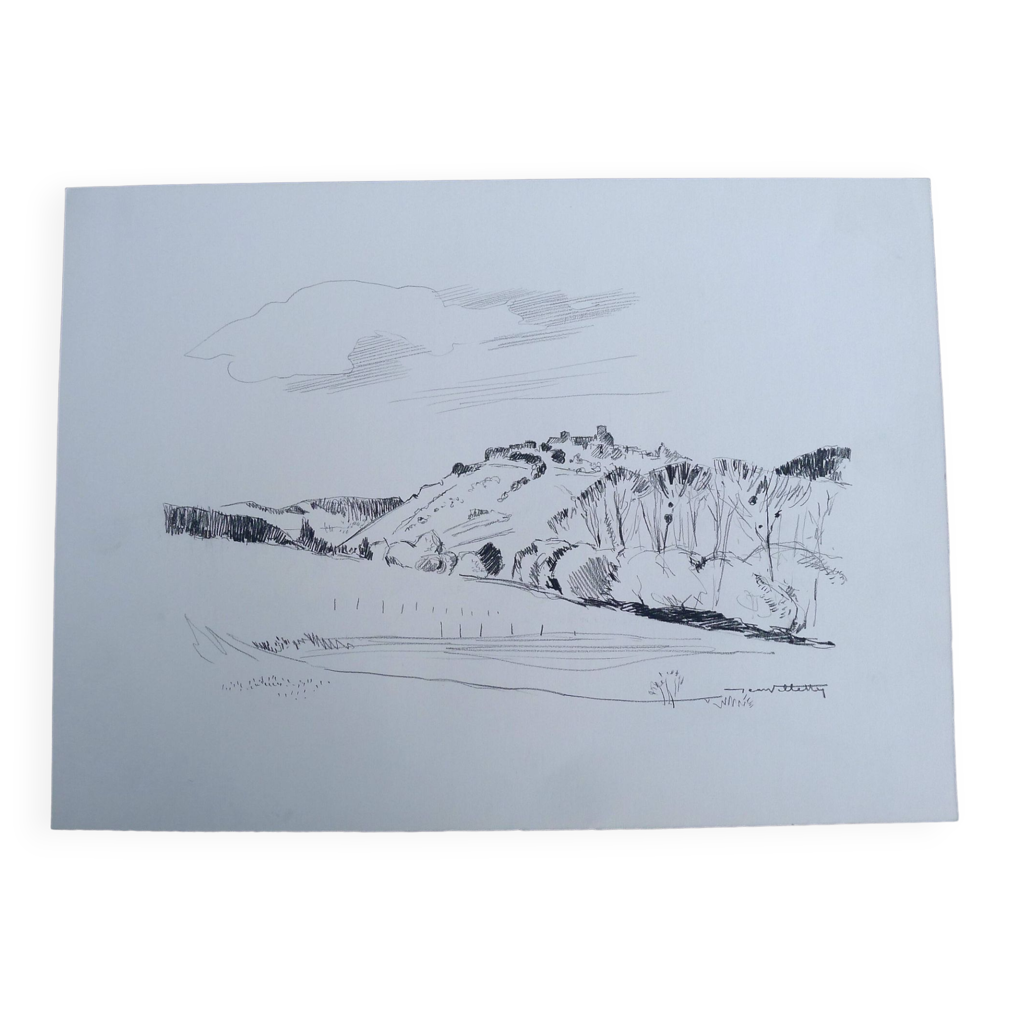 Original drawing in black chalk by Jean Villette (1913-2005)
