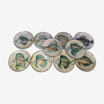 Series of 10 flat plates robert picault - 60s - fish series