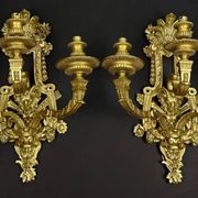 A pair of important gilt bronze wall sconces, Louis XVI style, 19th century.