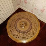 Vintage coffee table in solid wood and cane.