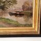 Authentic oil on canvas of a landscape with barges, view of the Seine.