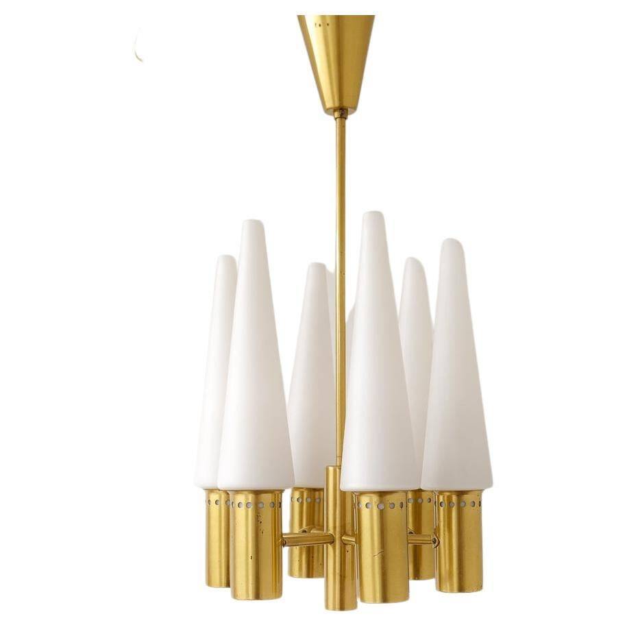 Midcentury brass and opaline ceiling lamp by Hans-Agne Jakobsson, Sweden, 1950s.