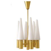 Midcentury brass and opaline ceiling lamp by Hans-Agne Jakobsson, Sweden, 1950s.