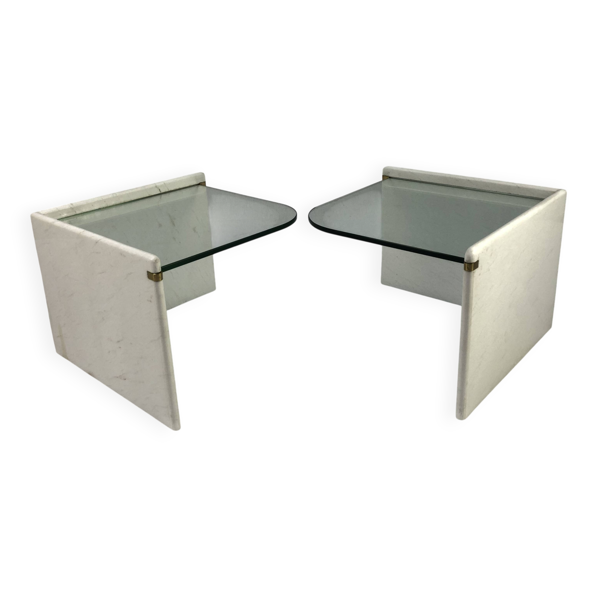 Italian sidetable Set, marble and glass