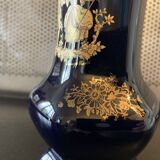 Limoges Castel France cobalt blue hexagonal porcelain vase with 22K GOLD courtesy scene