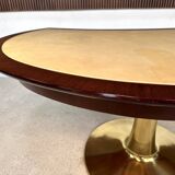 Large Italian Single Column Crescent-Shaped Desk in Goat Skin & Brass 1950s
