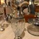 Silver-plated metal and crystal carafe
