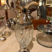 Silver-plated metal and crystal carafe