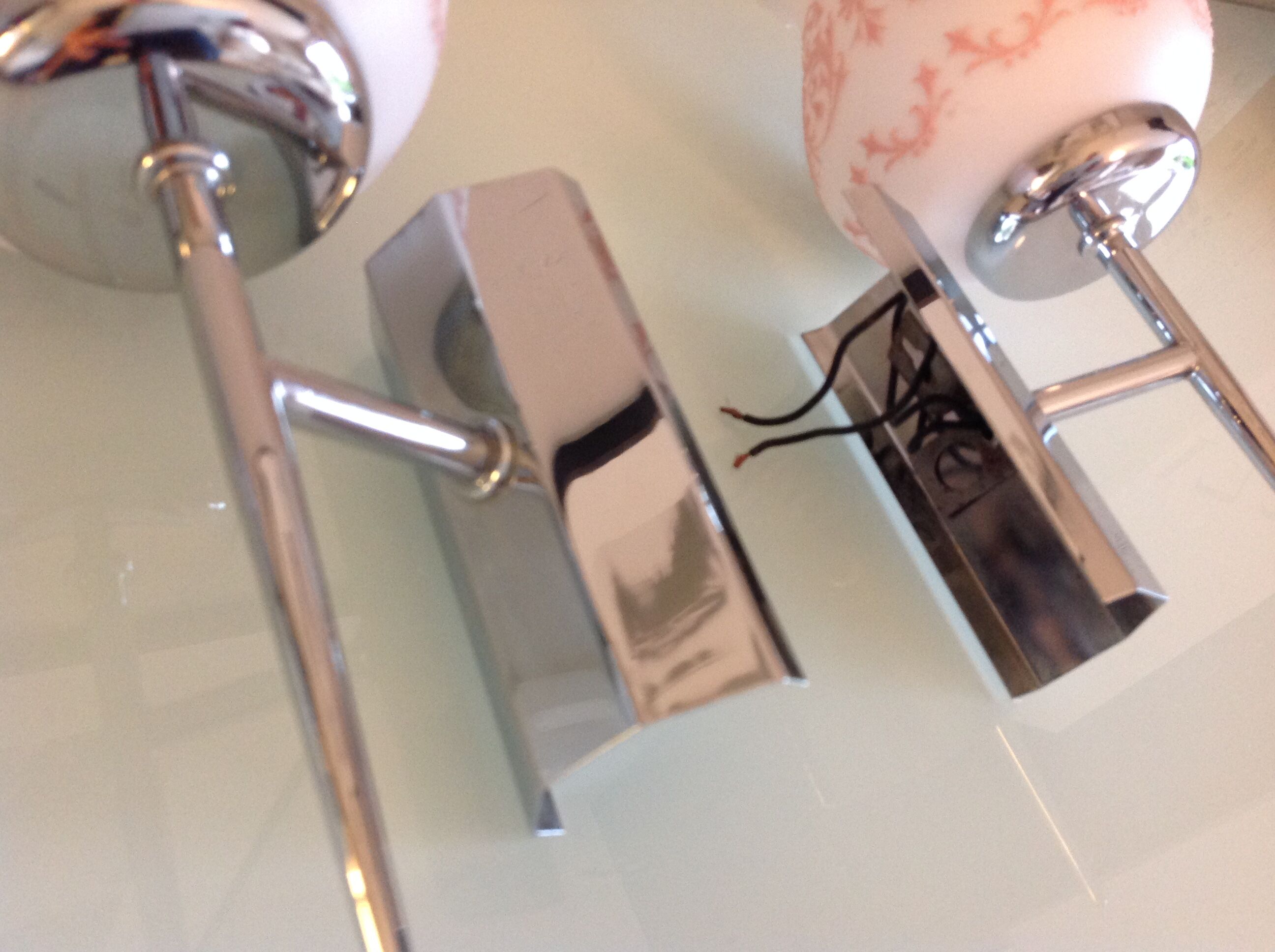 Pair of white opaline and chromed metal / vintage wall lamp 60s-70s