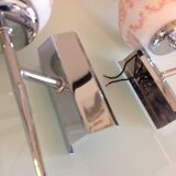 Pair of white opaline and chromed metal / vintage wall lamp 60s-70s