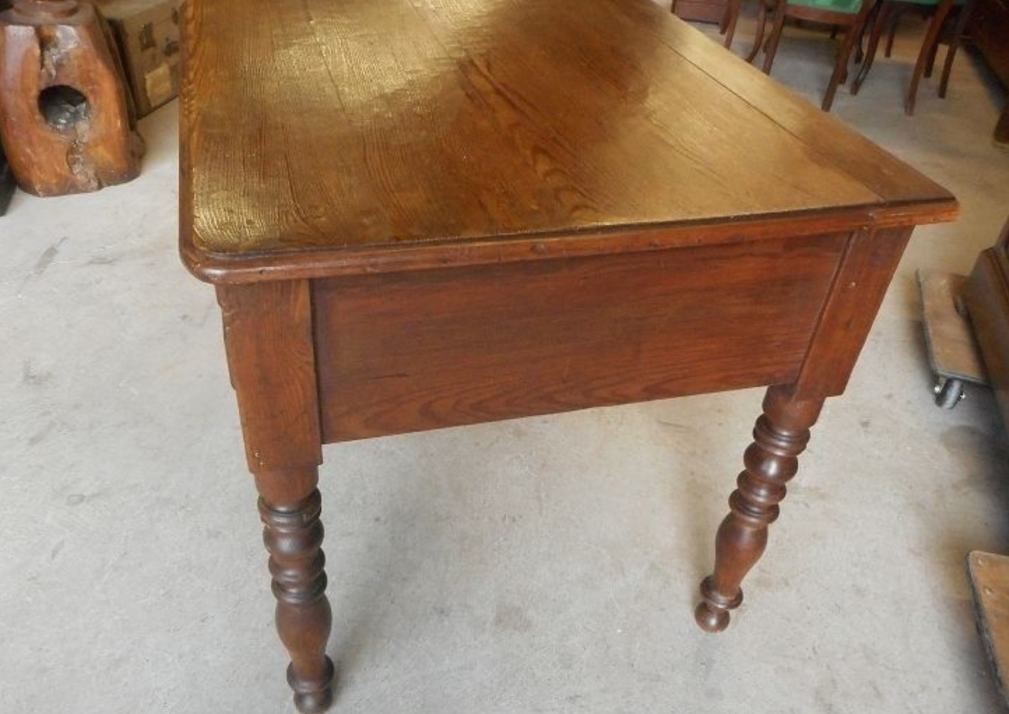 19th century fir flat desk with 3 drawers
