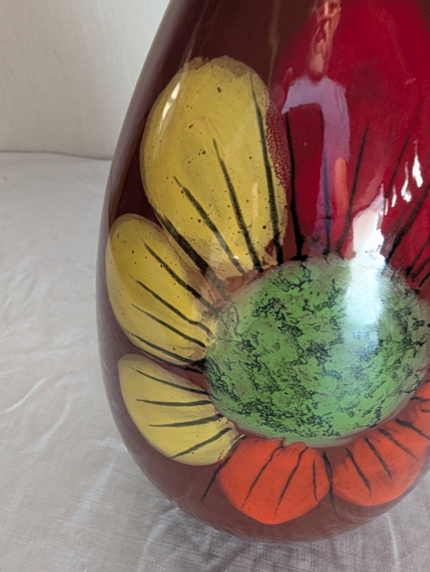 Large glazed ceramic vase with floral decoration – 1970s
