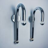 Pair of space-age tubular wall lights, chromed metal, Italy, 1970