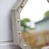 Vintage mirror, wooden mirror covered with tin, tin mirror from the 60s
