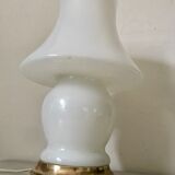 Vintage opaline and brass mushroom lamp