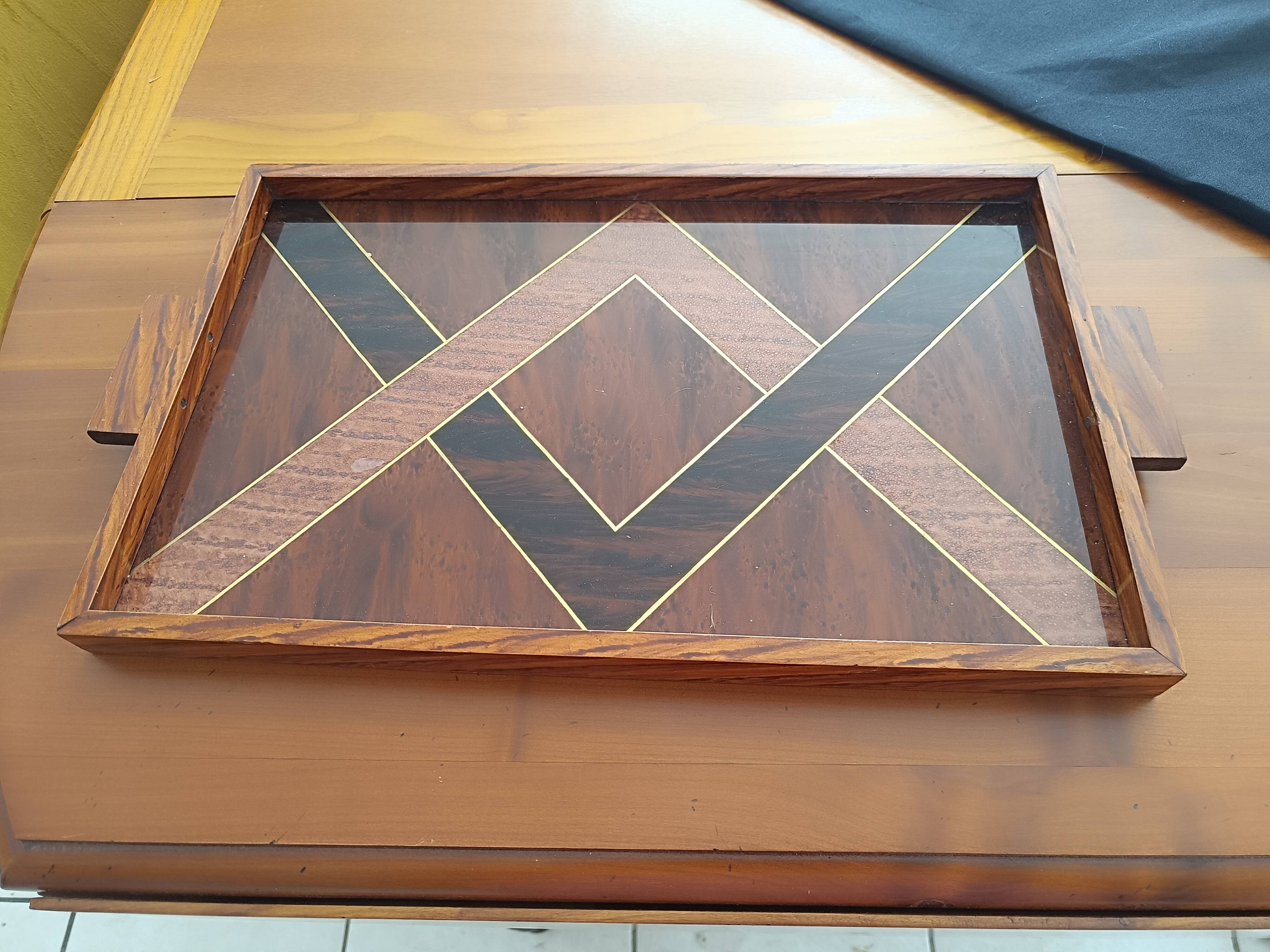Art Deco tray. Marquetry.