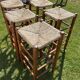 5 Charlotte Perriand-style wooden and straw bar stools
