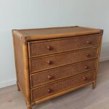 Bamboo and rattan chest of drawers, 70's