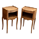 Pair of antique bedside tables/nightstands with a drawer in raw solid oak.