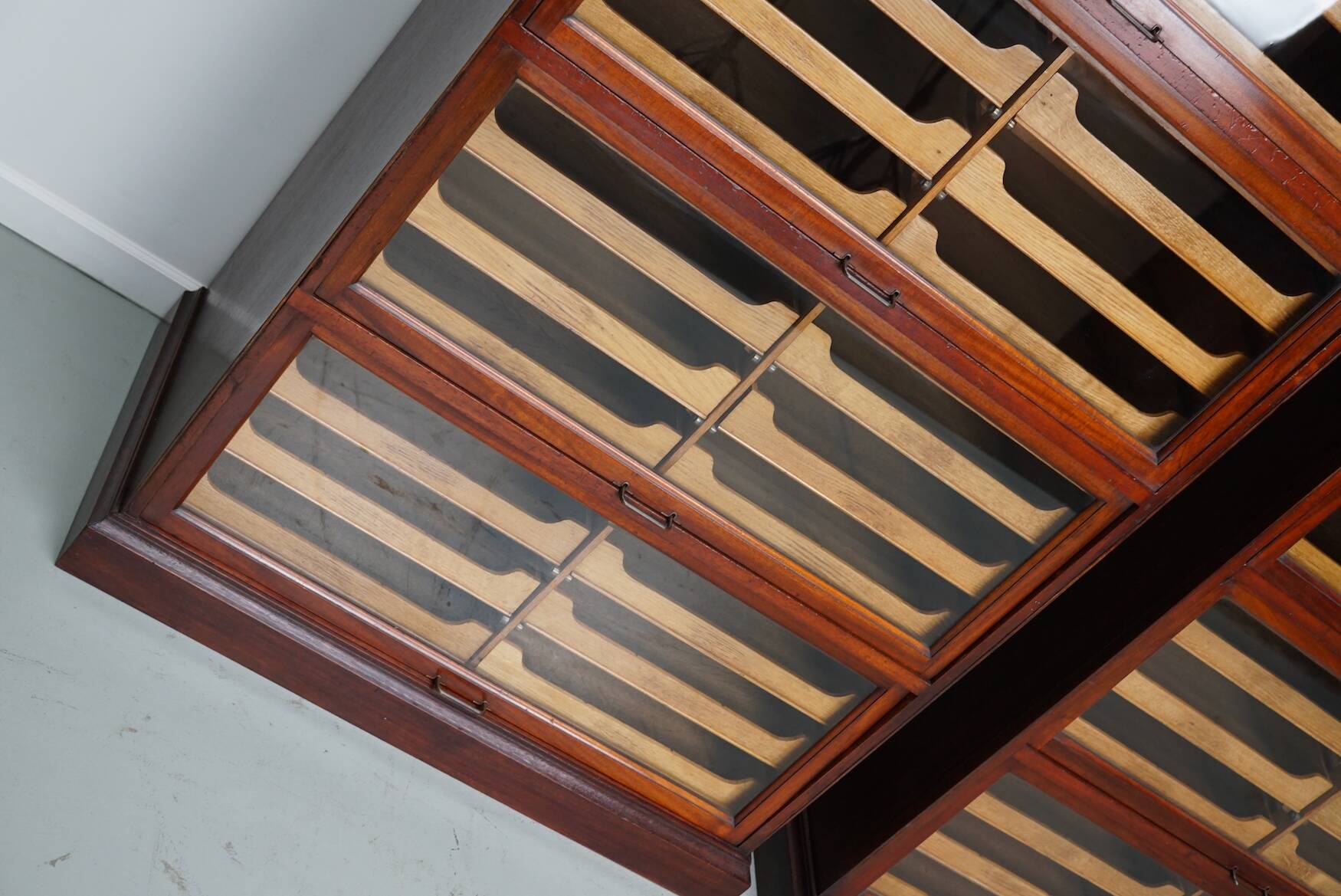English Haberdashery Shop Cabinet with Glass Fronted Folding Doors, Ca 1920