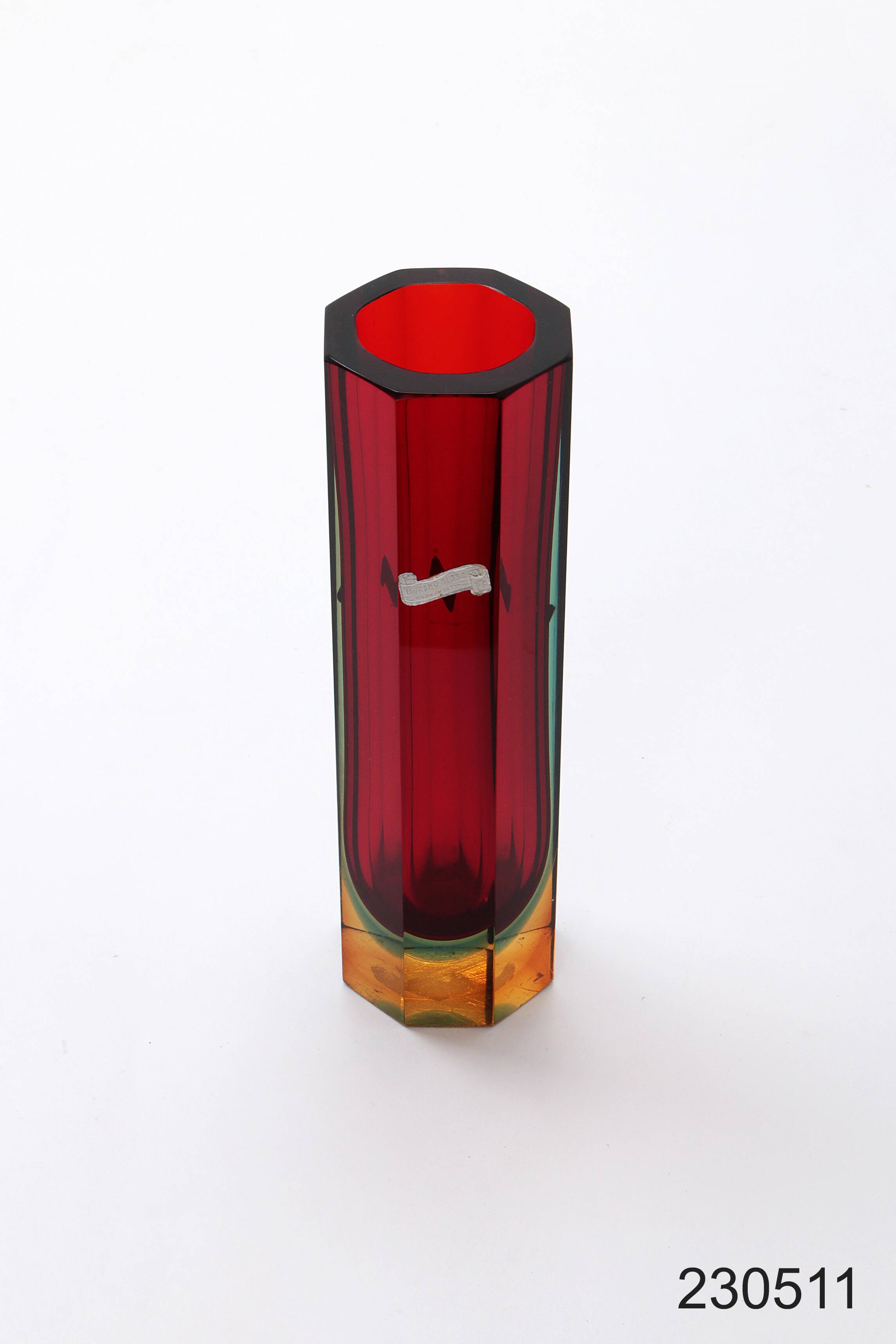 Murano block vase by Flavio Poli model 8-sided red green blue yellow