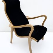 Vintage G.A. Berg “Torparen” Armchair, Oak, Black Sheepskin, Ottoman, 1960s
