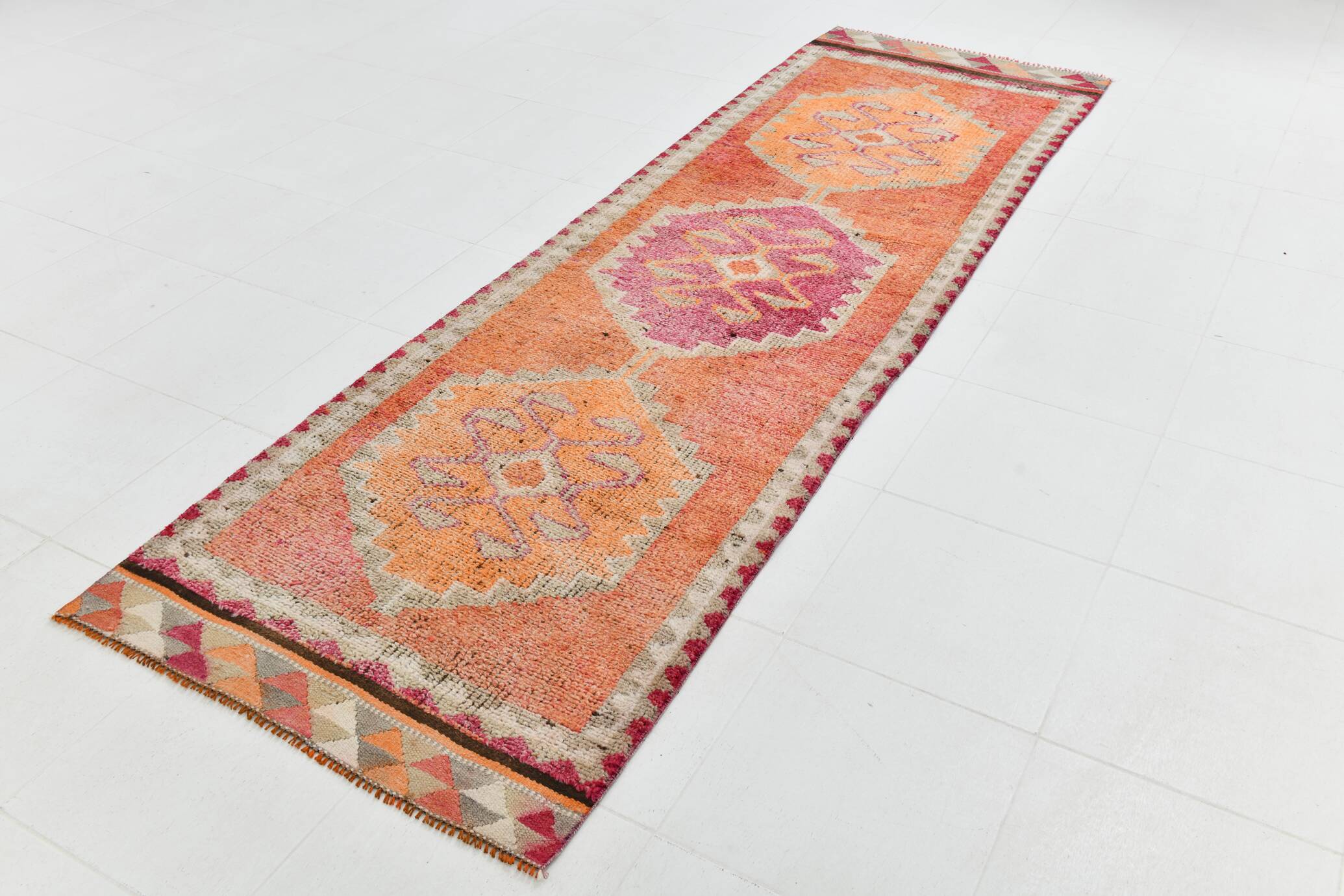 3x10 Pumpkin Orange & Pink Turkish Runner Rug, 96x309Cm