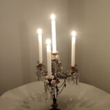 Candélabre d’onyx noir bronze et cristaux France années 1940.