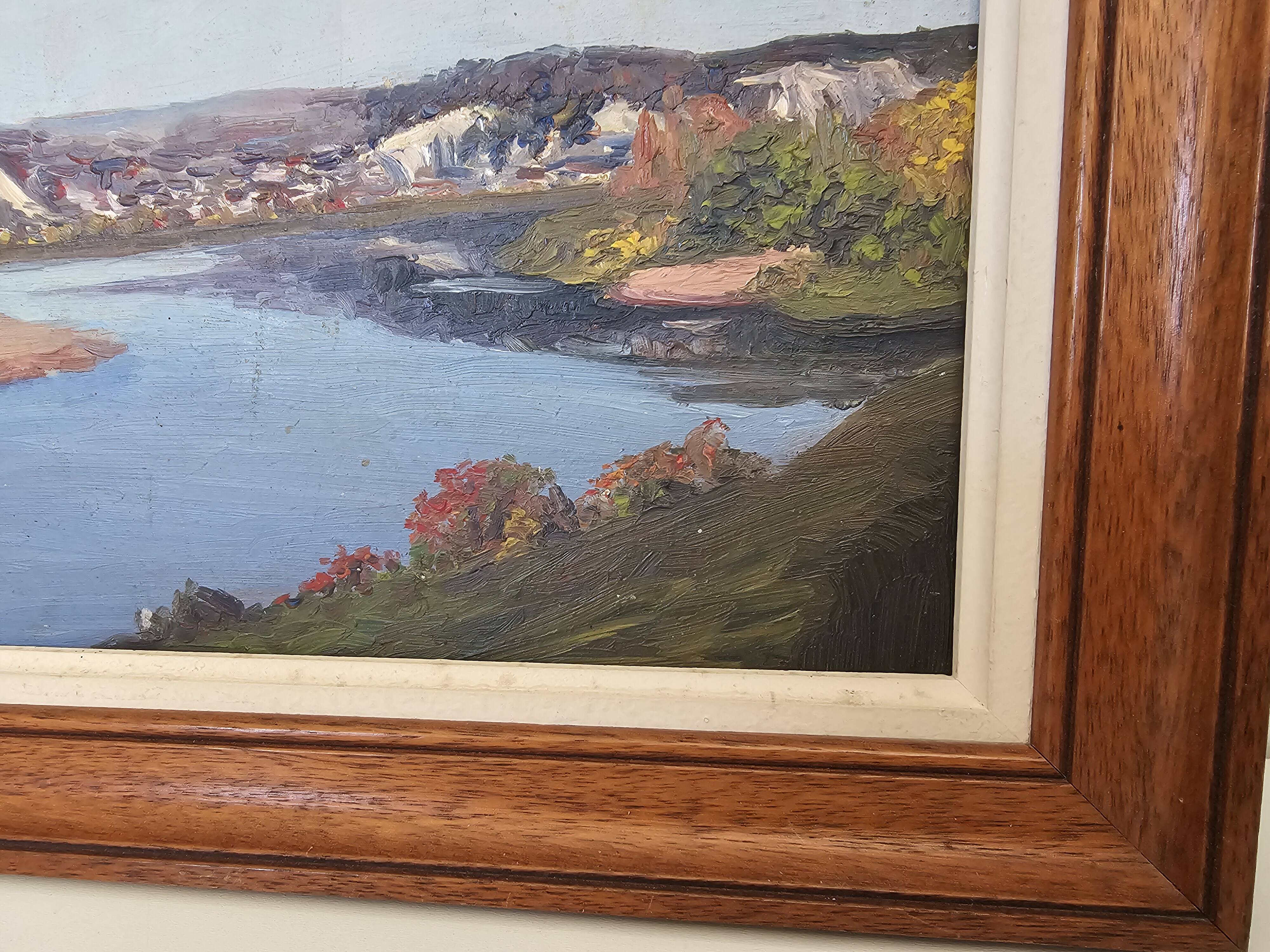 Oil painting on isorel Montlouis sur Loire - Rochecorbon Signed D Guiet