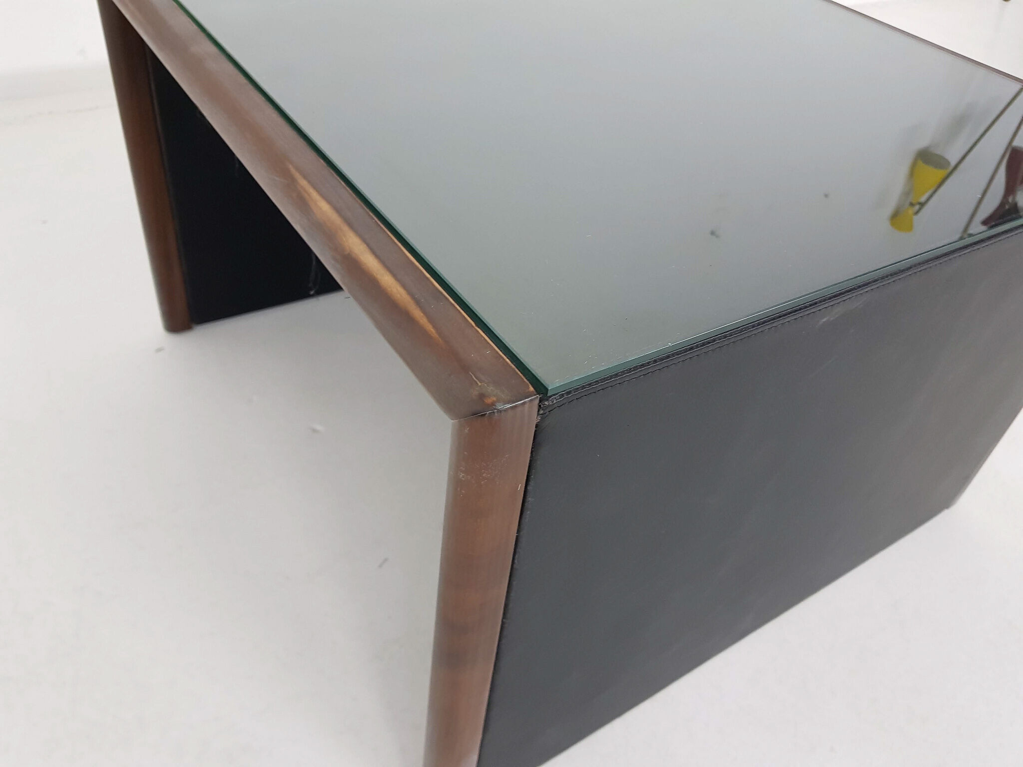 Wood , leather and glass coffee table by Walter Knoll , Germany 1970’s