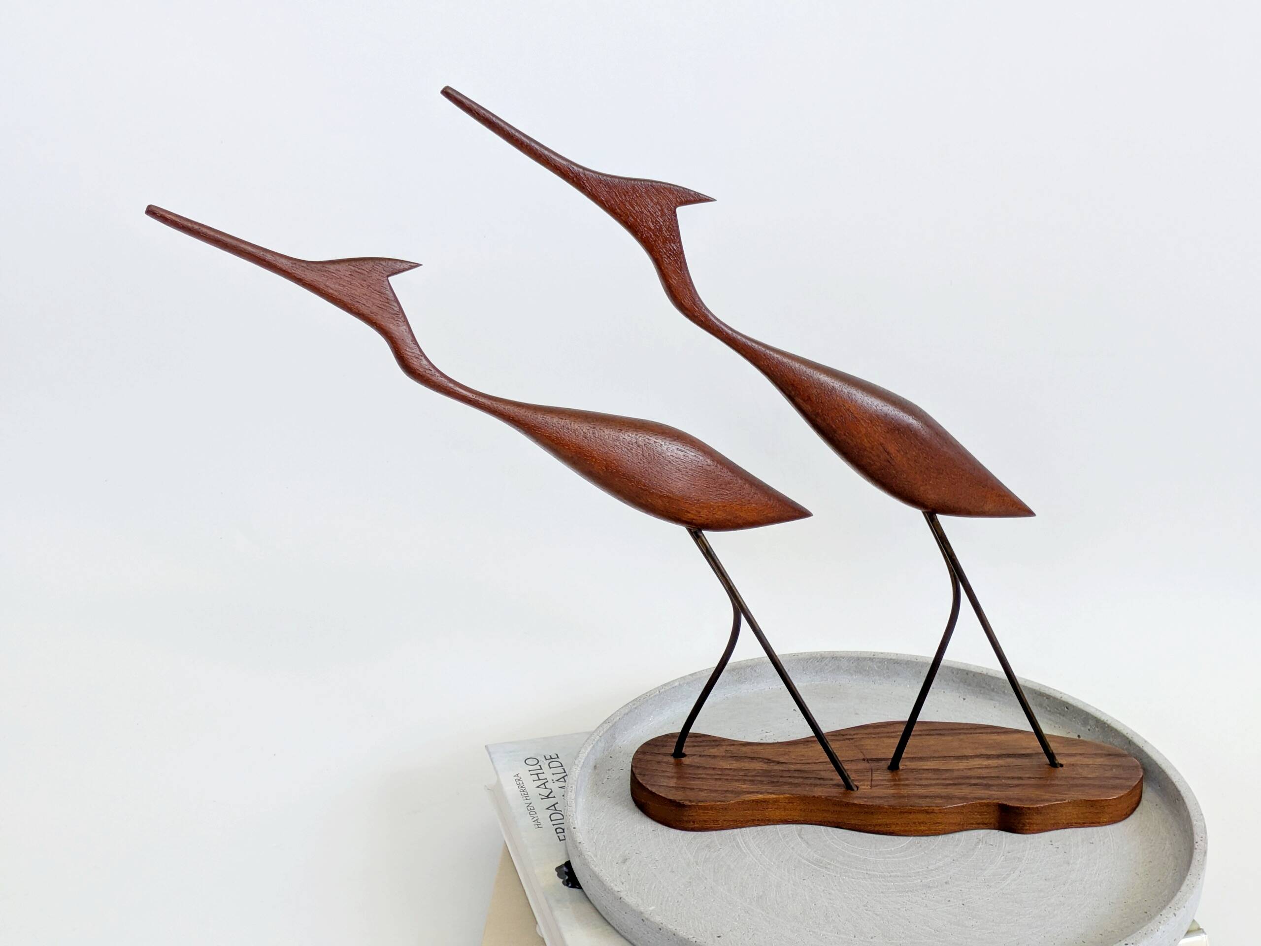 Scandinavian modernist sculpture cranes in teak.