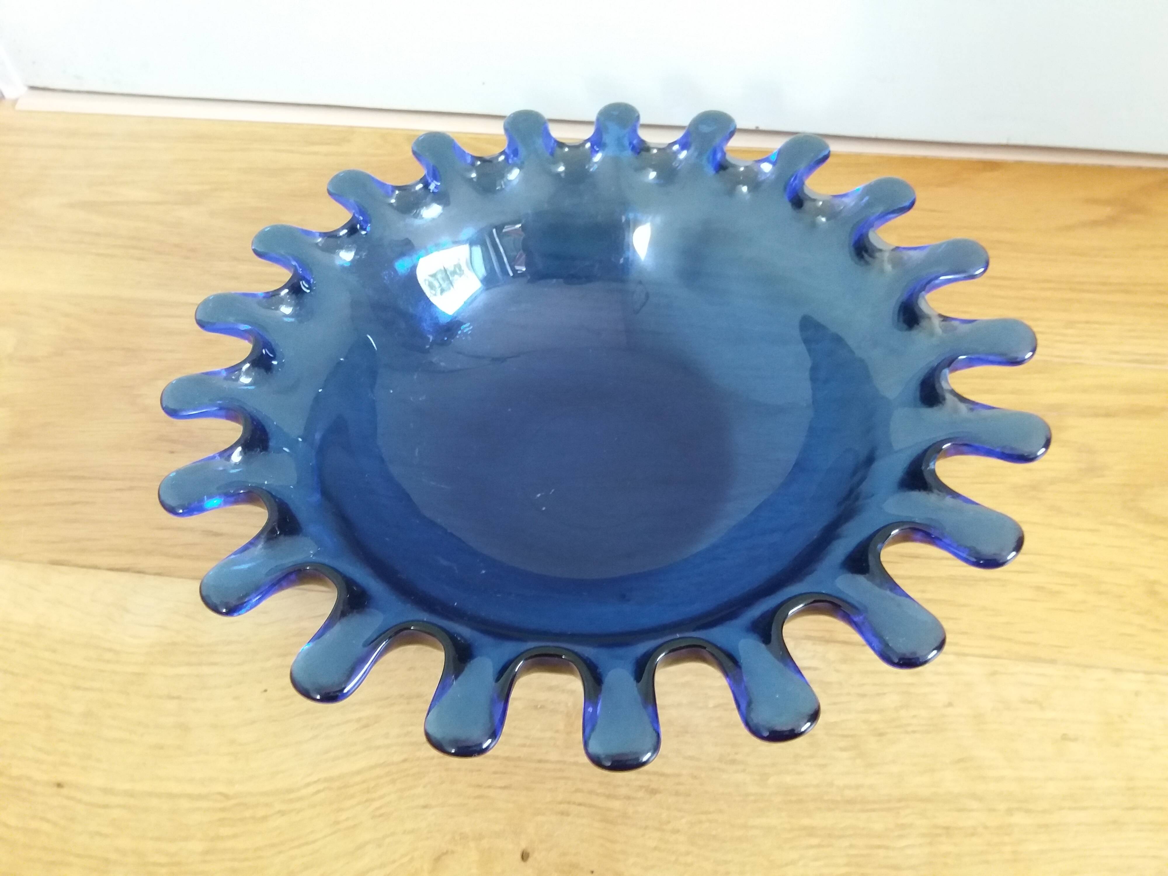 Blue glass salad bowl