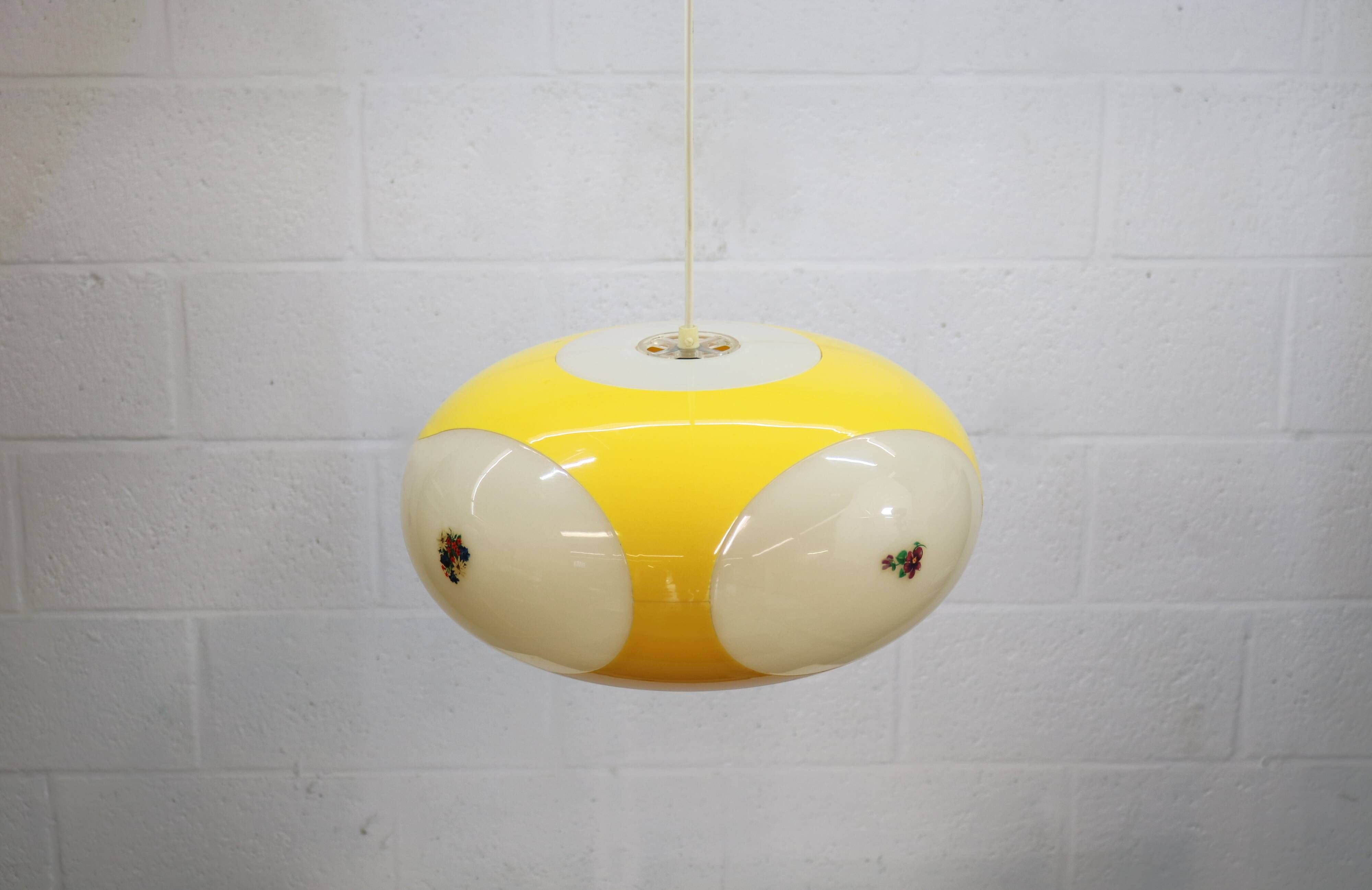 Massive Belgium Bug Eye Space Age UFO Lamp, Yellow Mid-Century Modern Light