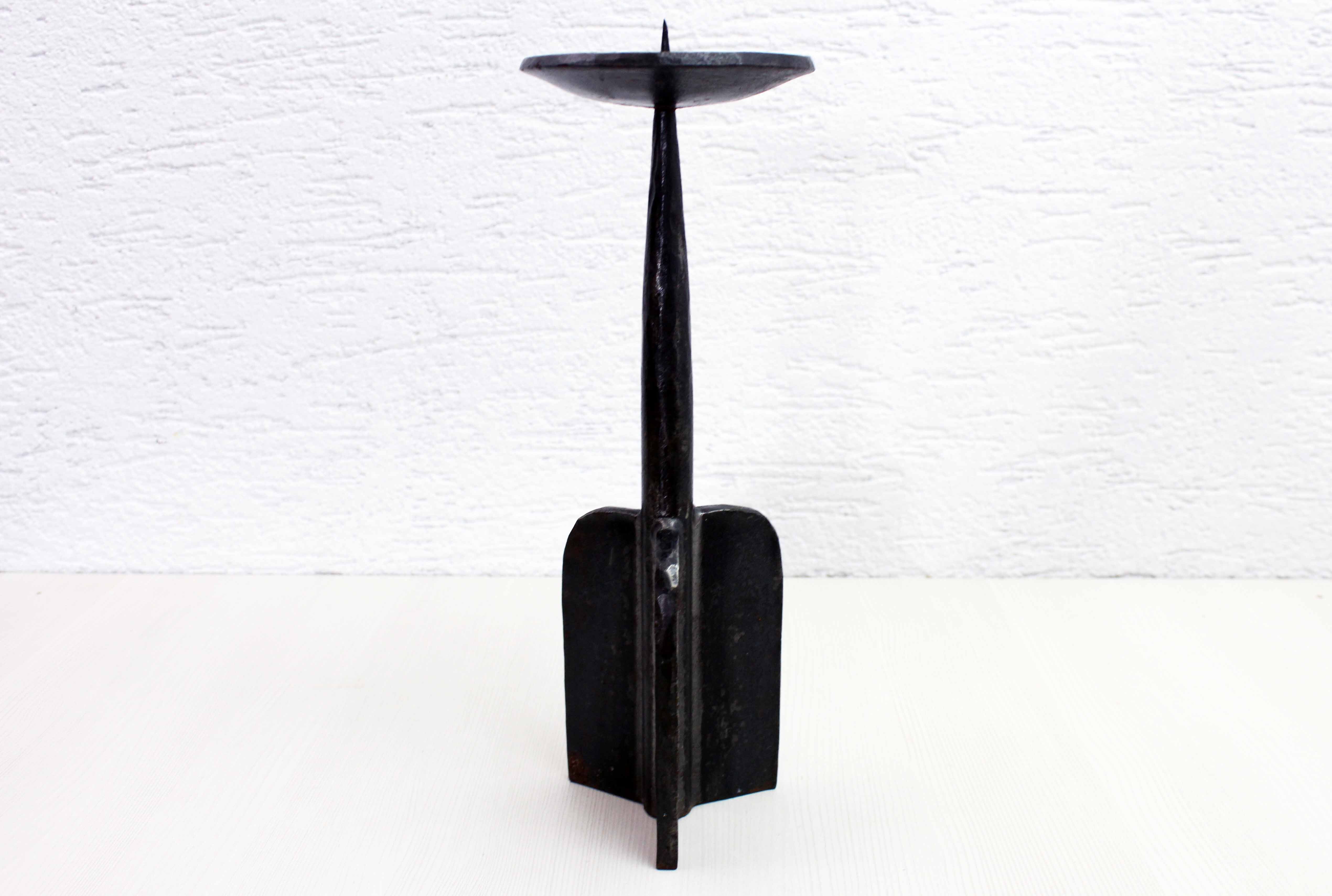 Brutalist cast iron candle holder