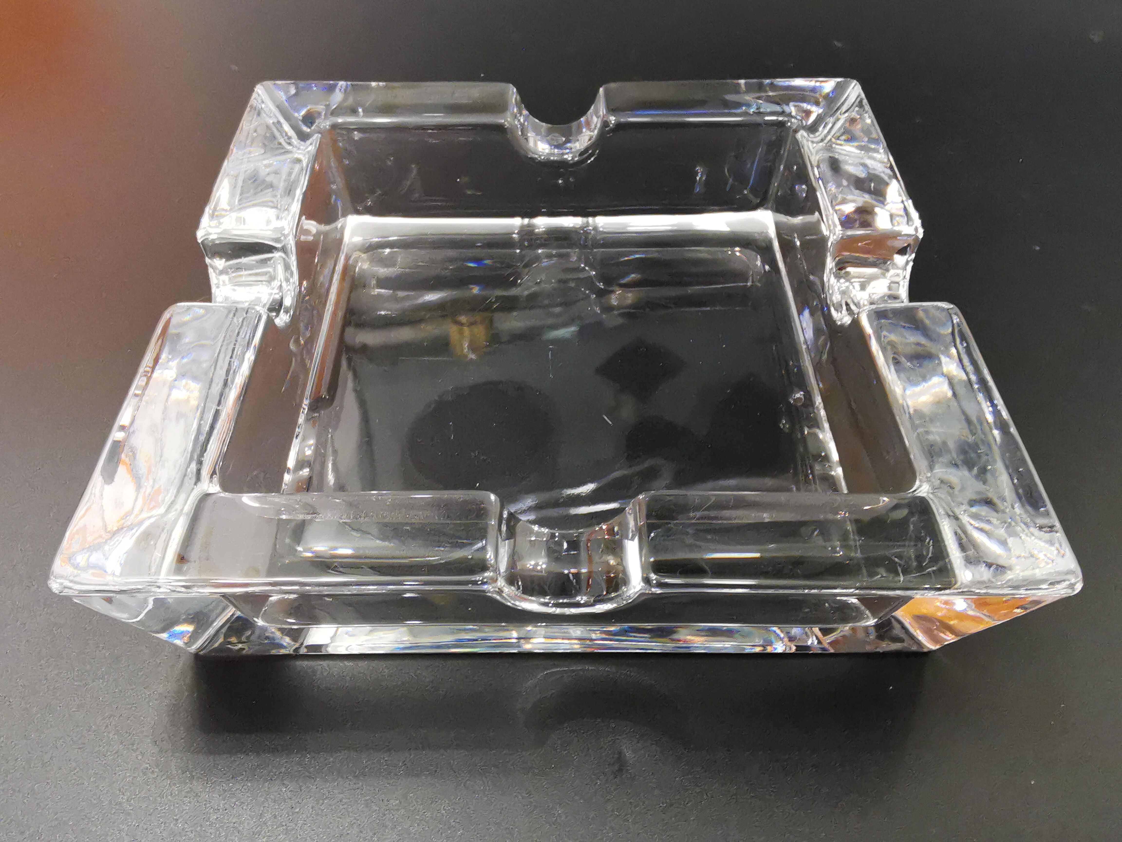 Imposing minimalist vintage crystal ashtray from the 70s