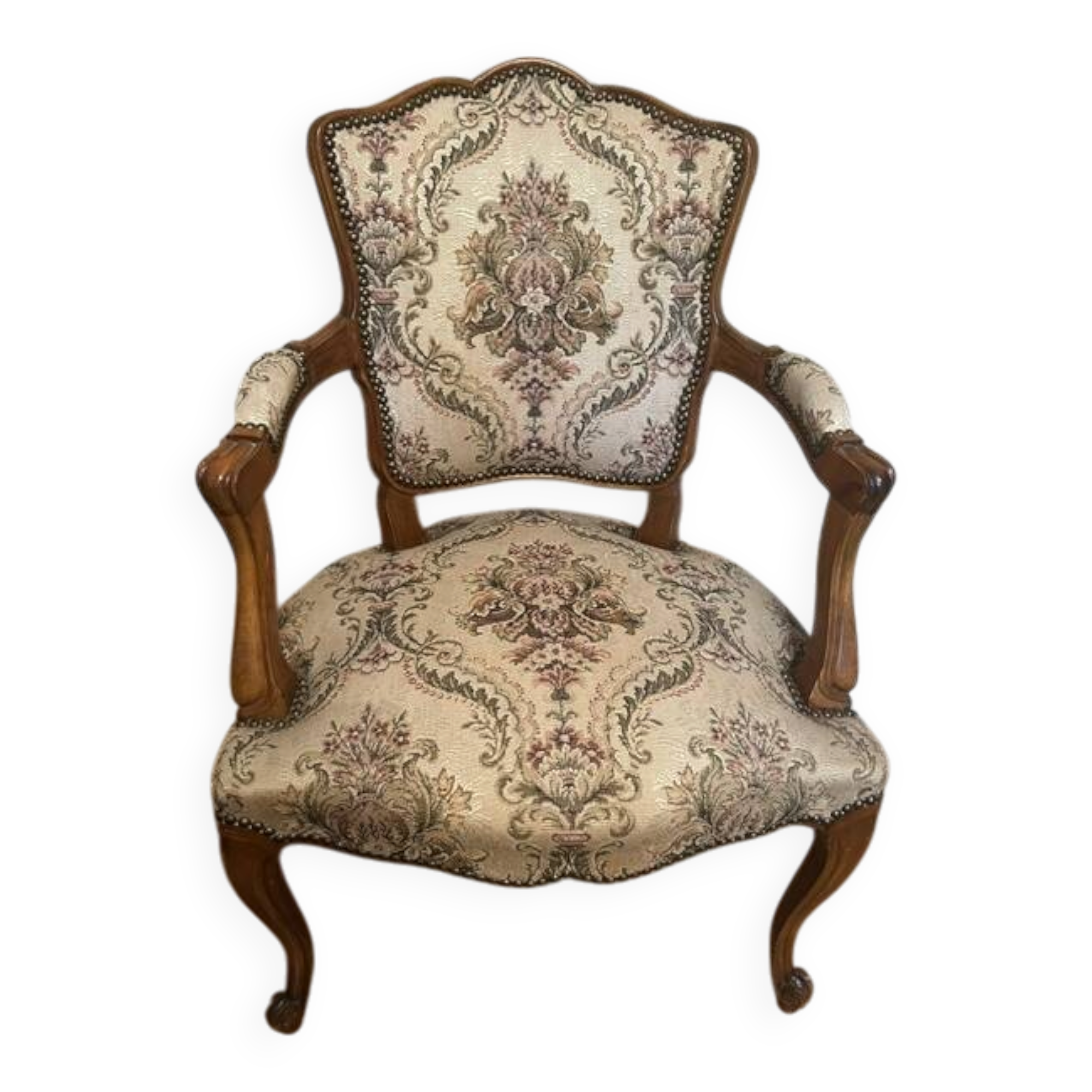 Upholstered chairs in cherry wood, Regency style, Louis XIV with its footrest (set).