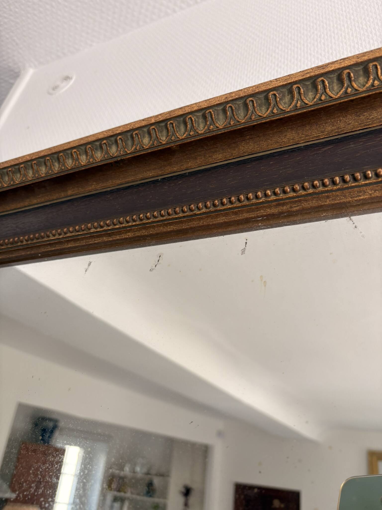 Golden Rectangular Wall Mirror Wood Louis XVI Style Acanthus Leaf Pearled