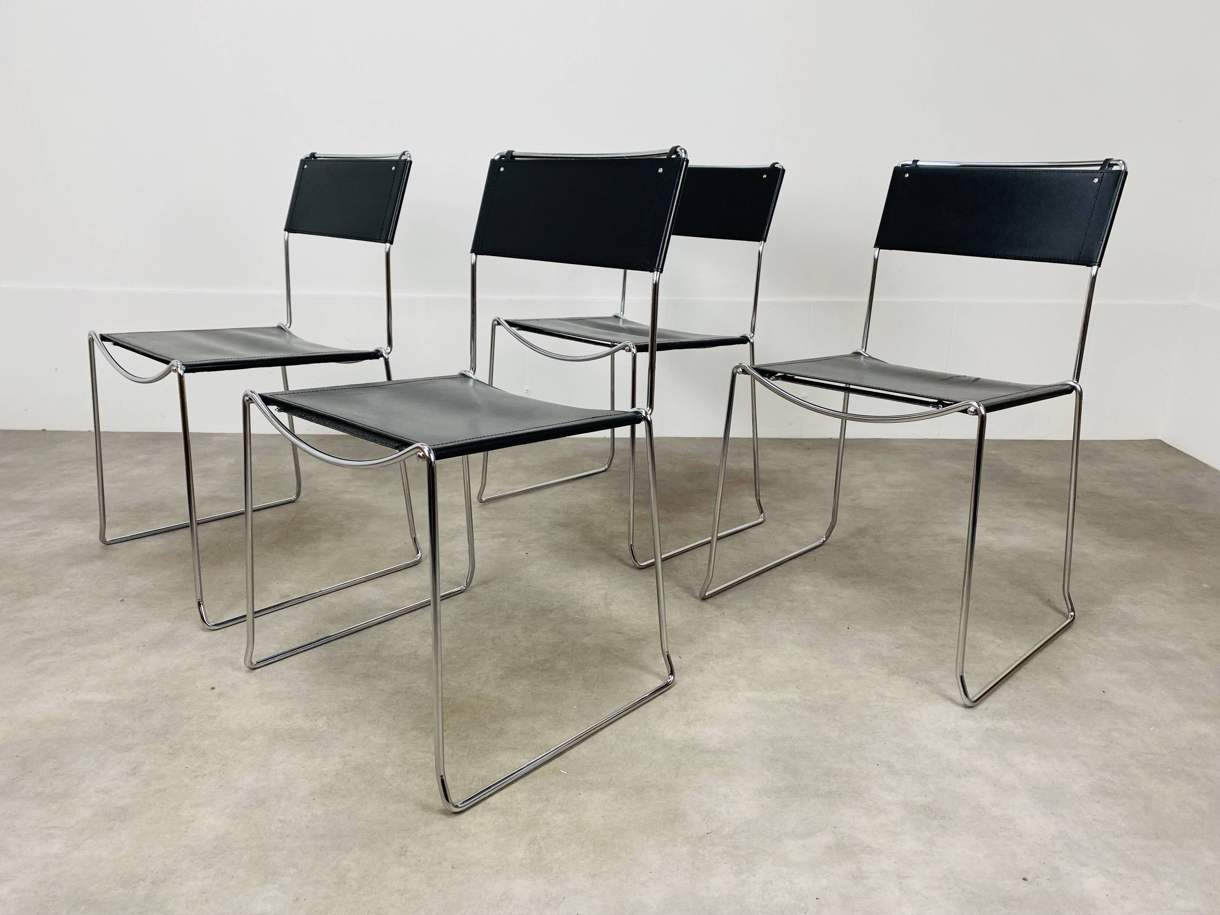 4 chairs Spaghetti Giandomenico Belotti black leather for Alias