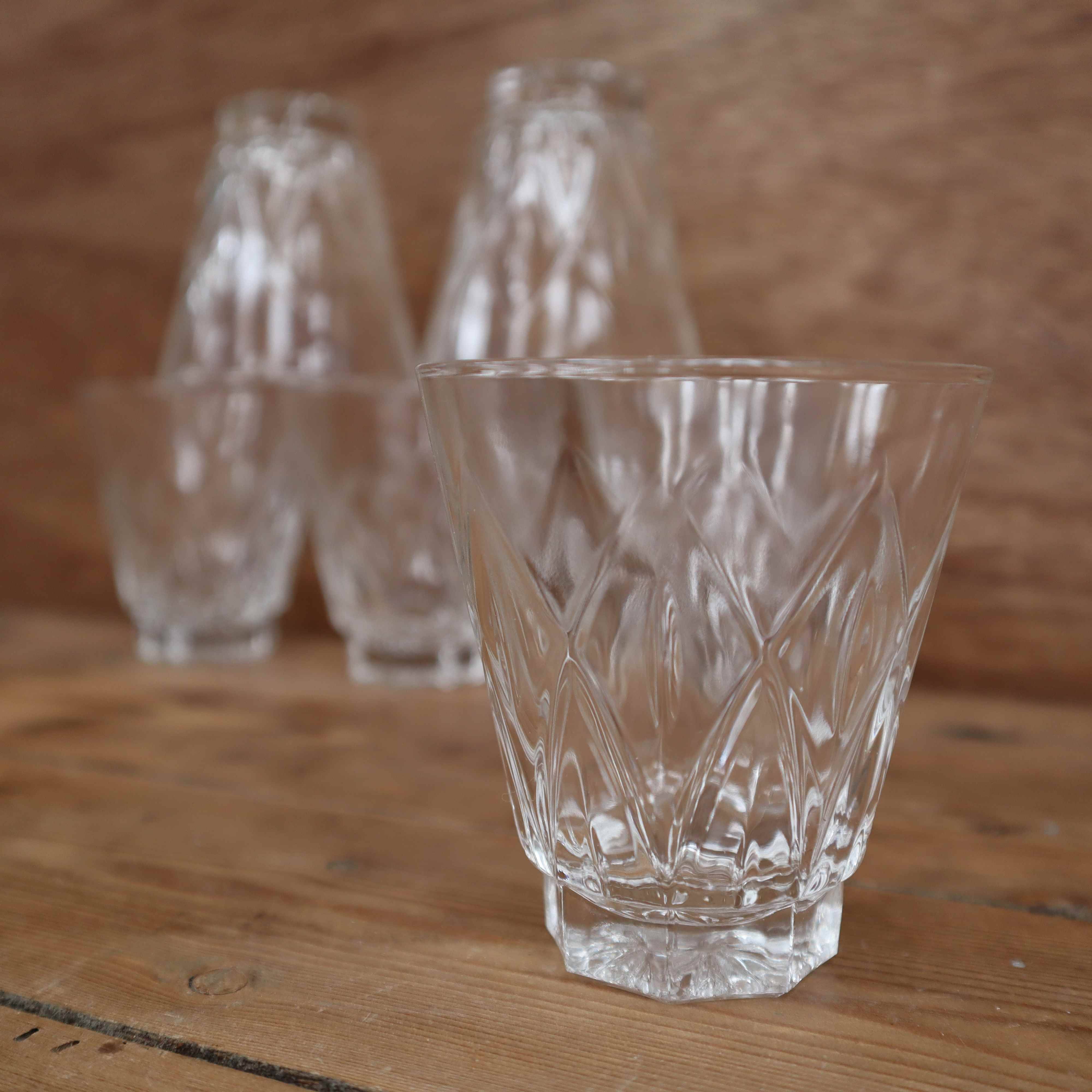 Set of 6 Harlequin water glasses in Reims crystal glass 1950