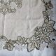 Antique linen tablecloth embroidery Richelieu scalloped linen centerpiece 128 cm