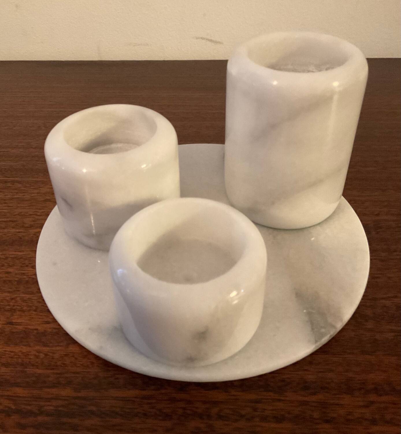Set of 3 vintage candlesticks in white marble