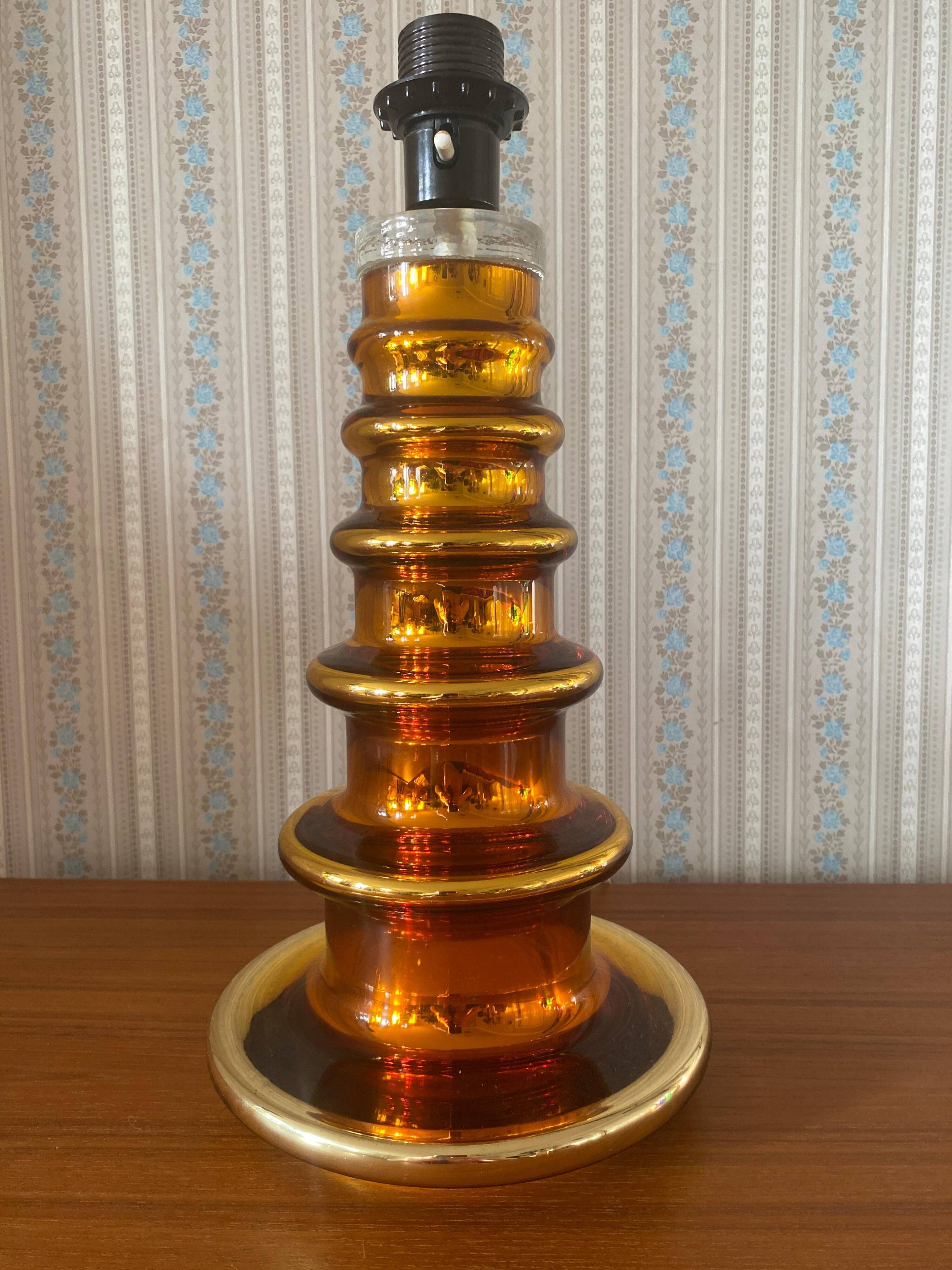 Metallic Amber Glass Table Lamp by Gustav Leek for Orrefors, 1960s