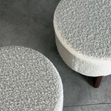 TOTEMO stools by FORME with ivory Dedar bouclé upholstery and walnut legs.